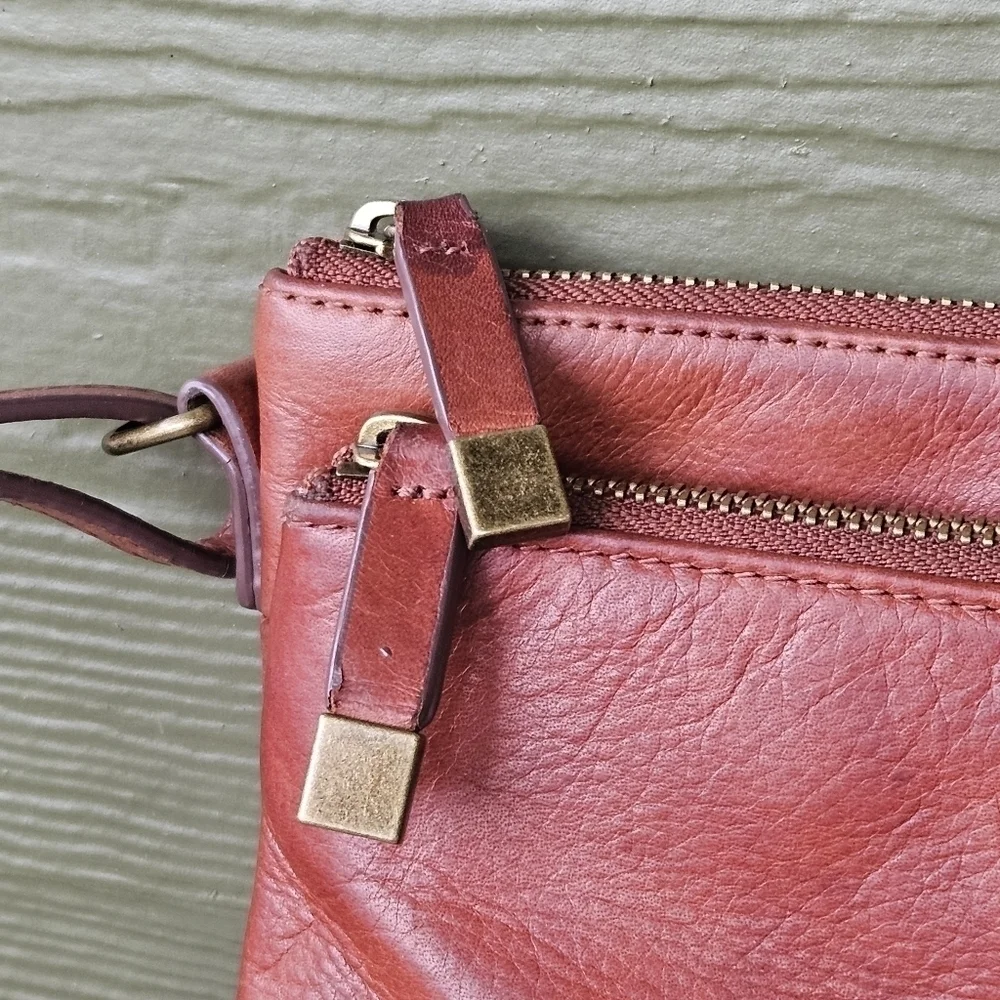 Margot Lorna Cognac Soft Brown Leather Crossbody Purse Zip Top Hobo Bag Satchel